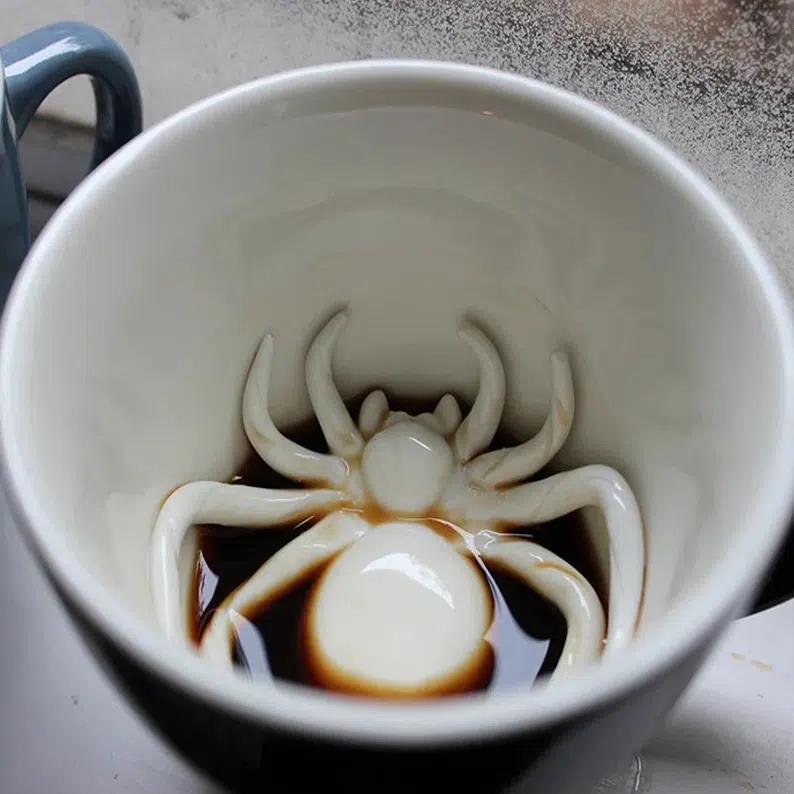 Hidden spider inside cup